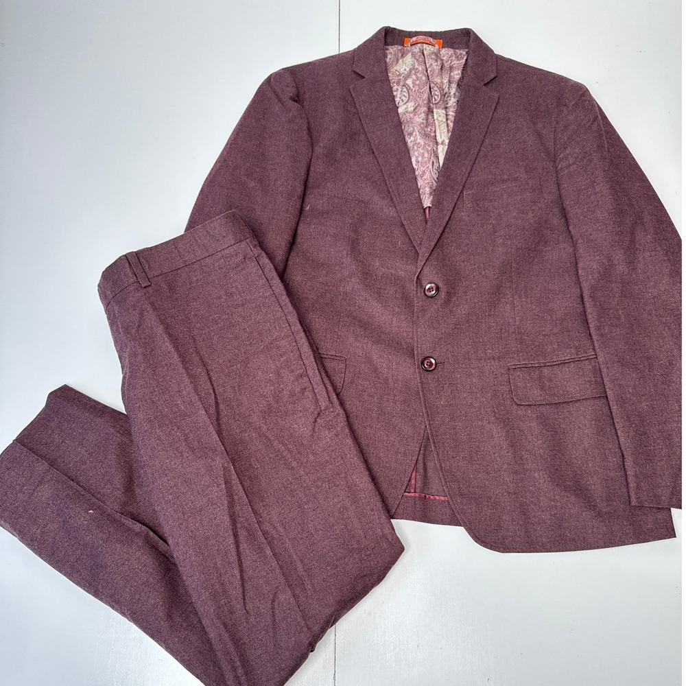 Lord & Taylor Tallia Mason Fit Mens 42S Plum Purple 2 Piece Suit 33W x 30L